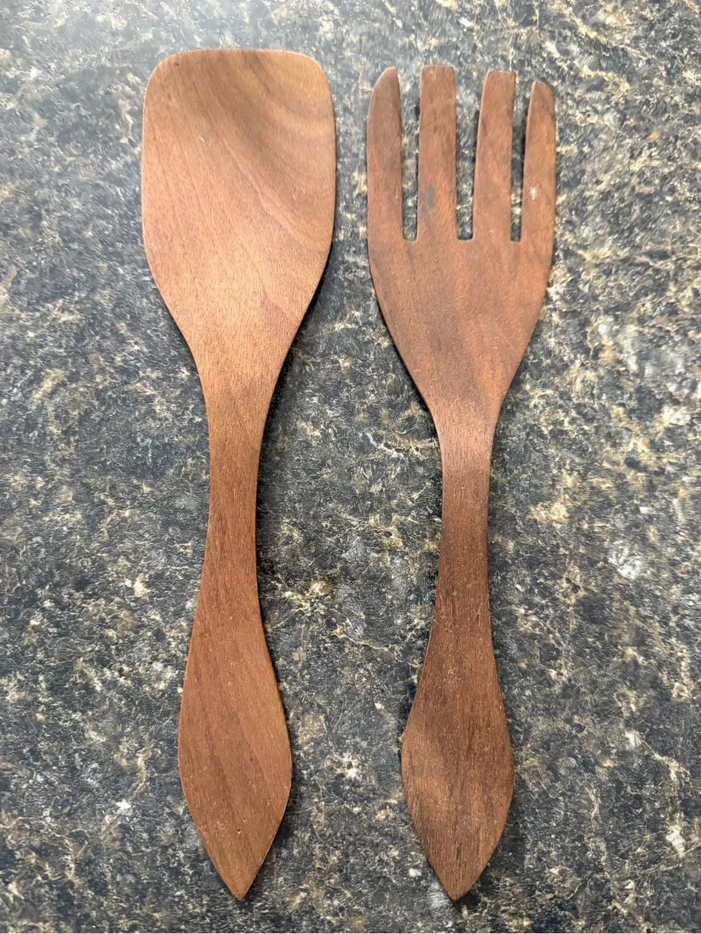 Mid-century modern wood salad spoon and fork